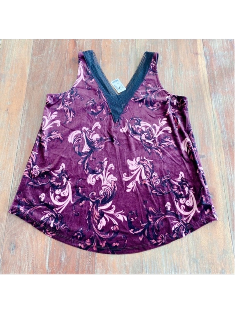 Michael Studio Purple Velvet Paisley Lace Tank Size 1X